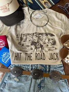 Hit The Road Jack Graphic TeeTanS Lone Rider, Hit The Road Jack, Desert Scene, Boyfriend Jacket, Ray Charles, Hit The Road, Fresh Start, Good Old