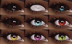 many different colored eyes with long lashes