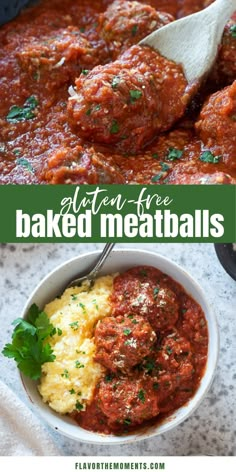 baked meatballs in a white bowl with parsley on top and the title above it