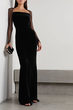 Ralph Lauren Collection - Hartwell Mesh-trimmed Velvet Gown - Black - US12 파티 드레스, Chique Outfits, Velvet Gown, Winter Party Dress, Gala Dresses, Ralph Lauren Collection, Glam Dresses