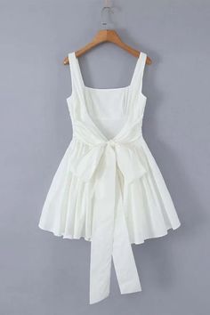 A-line Backless Square Neck Bare Back Bow Short White Homecoming Dress – Weitese Dress White A-line Sundress With Tie Straps, Beach Sleeveless Dress With Bow, Sleeveless Beach Dress With Bow, Summer Off-shoulder Mini Dress With Bow, Spring Sleeveless Mini Dress With Bow, Sleeveless Mini Dress With Bow For Spring, Sleeveless Mini Dress With Bow For The Beach, Sleeveless Summer Dress With Bow, White A-line Dress With Tie Straps