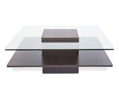 three square glass tables sitting on top of each other in front of a white background