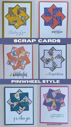 four different types of cards with the words scrap cards written on them and pictures of quilts