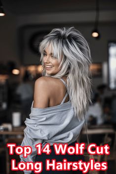 Top 14 wolf cut long hairstyles - beauticiandaily.com Messy Wolf Cut, Long Gray Hair Over 50, Wolf Cut Long Hair, Wolf Cut Long, Cut Long Hair, Rocker Hair, Coconut Hair, Mohawks