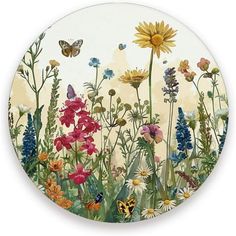 a plate with flowers and butterflies on it