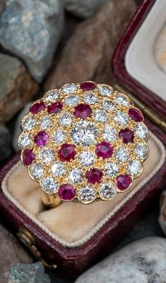 Luxury Modern Ruby Ring, Luxury Byzantine Style Ruby Ring Gift, Round Ruby Cluster Ring With Rose Cut Diamonds, Ruby Cluster Ring With Rose Cut Diamonds, Ruby Ring With Rose Cut Diamonds And Cubic Zirconia, Ruby And Diamond Multi-stone Round Ring, Ruby Multi-stone Diamond Ring, Middle Finger Ring, Womens Ring