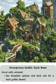 an image of a castle with trees and bushes on it's roof that says overcrow gothic style base