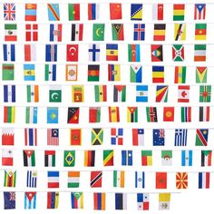 the flags of all countries are shown in different colors and sizes, with white background