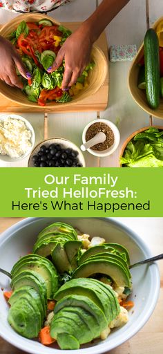 a person cutting up vegetables on top of a table with the words our family tried hellofresh here's what happened