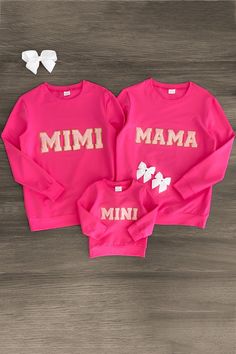 Mom & Me - Mimi, Mama & Mini Pink Chenille Patch Top - Sparkle in Pink Mimi Life, Flannel Skirt, Patch Ideas, Patch Top, Sparkle In Pink, Mommy Outfits, Top Reads, Chenille Patch, Mommy And Me Shirt