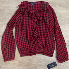 Brand New With Tags Polo Ralph Lauren Blouse. Girls Size 14. Cute Long Sleeve Red Blouse, Cute Red Long Sleeve Blouse, Cute Red Fall Tops, Red Winter Top For School, Plaid Tops For School In Fall, Red Tops For School, Cute Plaid Tops For Fall, Cute Red Cotton Blouse, Cute Tops For School In Fall