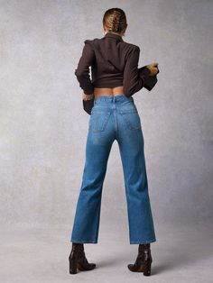 High-waisted flared jeans. Indigo blue double stone color R embroidery on the left back pocket If in doubt, take a half size up Made in Tunisia Discover ourDENIM GUIDE Flare Cropped Jeans With Five Pockets In Denim Blue, Flare Cropped Jeans With Five Pockets, Dark Wash Cropped Pants With Five Pockets, Flare Jeans With Five Pockets For Fall, Dark Wash Cropped Flare Jeans With Five Pockets, Cropped Dark Wash Flare Jeans With Five Pockets, Fall Medium Wash Cropped Pants, Cropped Medium Wash Pants For Fall, Fall Cropped Medium Wash Pants