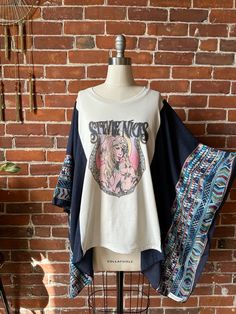 One Size Fits All Stevie Nicks Mystical Poncho Top Boho Hippie Embroidered Shirt Tunic navy Color - Etsy Oversized Embroidered Bohemian Tops, Bohemian Oversized Embroidered Tops, Bohemian Embroidered Oversized Tops, Boho Hippie Outfits, Poncho Top, Ladies Poncho, Poncho Tops, Funky Fashion, Stevie Nicks