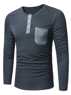 Crew Neck Pocket Henley T-Shirt - Deep Gray - 3C45041713 - Men's Clothing, Men's Tops & T-Shirts, Men's T-Shirts  #MensTShirts #Men's #Clothing # #Men's #Tops #& #TShirts # #Men's #TShirts Converse Jacket, Henley T Shirt, Deep Gray, Mens Summer, Mens Clothing Styles, Men Short Sleeve, Capsule Wardrobe, Streetwear Fashion, Dark Gray