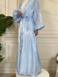 Wedding Abaya, Blue Abaya, Dress Lehenga, Islamic Clothes, Hijab Accessories, Prayer Dress, Sky Blue Dress, Abaya Kimono