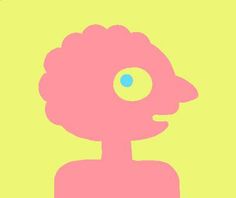 an image of a pink flower in the shape of a man's head on a yellow background