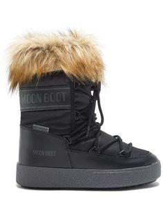 black/brown padded design water-repellent finish faux-fur detailing logo print to the side round toe front lace-up fastening ankle-length flat rubber sole Fur Snow Boots, Moon Boot, Mule Sneakers, Slip On Boots, Low Boots, Moon Boots, Baby Boots, Winter Snow Boots, Winter Boots Women