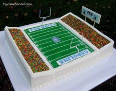 a football field cake with sprinkles on it