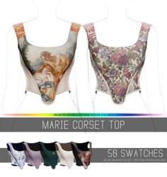 two women's bras with different designs on them and the words marie corset top