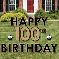 PRICES MAY VARY. Outdoor Adult 100th Birthday Lawn Decorations INCLUDES 20 Happy Birthday yard decorations: Yard letters to spell HAPPY 100th BIRTHDAY, 4 cupcake shapes; and two sturdy metal stakes per sign for outdoor use. PERFECT FOR ANY LOCATION! Adult 100th Birthday yard letters and shapes SIZE HAPPY BIRTHDAY letters measure 15 inches tall, numbers measure 21.5 inches and cupcakes measure 9 inches x 12 inches. Vibrant black and gold yard ornaments are easy outdoor birthday decorations. Both Outdoor Birthday Decorations, Happy Birthday Letters, Happy Birthday Yard Signs, Happy 100th Birthday, Happy 90th Birthday, Birthday Yard Signs, Happy 80th Birthday, Custom Yard Signs, Lawn Decorations