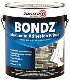 a can of bondz maximum adhesiveion primer with white paint on it