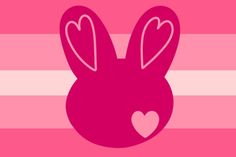 a pink bunny face with hearts on it's ears and stripes in the background