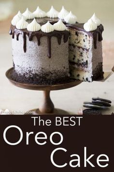 the best oreo cake recipe is in front of an advertisement for oreo cakes