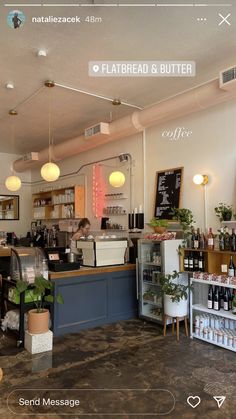 the inside of a coffee shop with lots of counter space