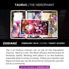 zodiac tarot cards with the caption taurus, the herohant