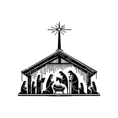 the birth of jesus is depicted in black and white