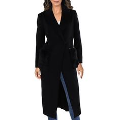 Manufacturer: Kobi Halperin Style Type: Overcoat Collection: Kobi Halperin Sleeve Length: Long Sleeves Material: 55% Wool/39% Polyester/6% Other Fibers Fabric Type: Wool Specialty: Pocket Sku: BH5923297 Removable Faux Fur Trim Included Size: S.  Color: Black.  Gender: female.  Age Group: adult. Long Winter Outerwear For Evening, Long Winter Evening Outerwear, Long Wool Evening Coat For Winter, Formal Black Wool Coat, Evening Wool Coat With Notch Lapel For Winter, Notch Lapel Wool Coat For Winter Evenings, Elegant Long Blazer For Winter, Winter Evening Long-sleeve Outerwear, Winter Evening Outerwear With Long Sleeves