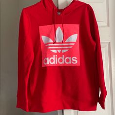 Nwt Adidas Trefoil Hoodie Limited Edition Colors Red And A Neon Pink. Amazing Color Contrast!! Have One In Size S And M Both Nwt Red Long Sleeve Hoodie With Logo Print, Red Long Sleeve Hoodie With Logo, Adidas Red Sports Sweatshirt, Adidas Red Sweatshirt For Sports, Red Adidas Sweatshirt For Sports, Red Logo Print Hoodie Sweatshirt, Red Hoodie Sweatshirt With Logo Print, Adidas Red Winter Sweatshirt, Adidas Red Sweatshirt For Winter