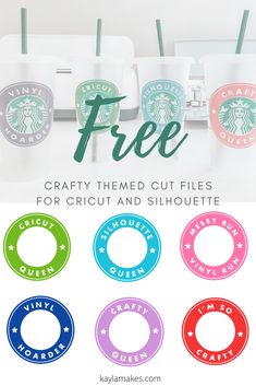 starbucks cups with the text free crafty themed cut files for cricut and silhouette