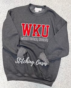 ❤️Product Description ❤️ Western Kentucky University Applique Fabric Sweatshirt. Unisex Sizing.  Perfect for your high school grads or WKU fans! Show your school spirit and support the hilltoppers of bowling green! ❤️How It's Made❤️ A hand made; hand cut embroidered applique of fabric. ❤️Shipping/ Processing Time❤️ Ready to Ship Time is 2 to 3 Weeks on all of my Listings. If ordered on 9/1/22, it will ship between 9/15 and 9/22/2022. This is an estimate of time and could vary a little. Please contact me if you need your order in a different time frame.   ❤️ Care Instructions❤️ Care Instructions for Embroidered, Appliqued Garments and Vinyl:  Hand Wash or Delicate Cycle Cold Wash and Hang or Lay Flat to Dry. NO Fabric Softener on Vinyl Embellished Garments. ❤️Returns/Refunds❤️ Because of th Western Kentucky University, Kentucky University, Sweatshirt Girl, Applique Sweatshirt, College Gear, Western Gifts, University Sweatshirts, College Sweatshirt, College Gifts