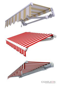 two awnings with red and white stripes on them