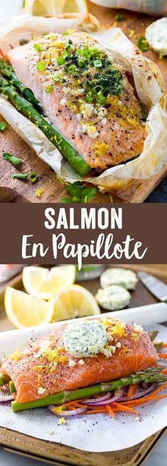 salmon en papillote with asparagus and lemon