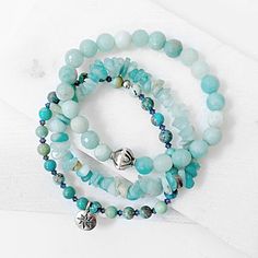 Beaded bracelet Stack Janine Gerade Adjustable Spiritual Amazonite Stretch Bracelet, Spiritual Amazonite Stretch Bracelet, Adjustable Stretch Bracelet With Amazonite Gemstone Beads, Adjustable Amazonite Gemstone Beads Stretch Bracelet, Adjustable Turquoise Stretch Bracelet For Meditation, Spiritual Stackable Turquoise Stretch Bracelet, Stretch Bracelets Ideas, Turquoise Bead Jewelry, Stretch Beaded Bracelets Diy