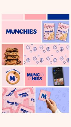 an advertisement for munchies, including cookies and doughnuts with the words munchies on them