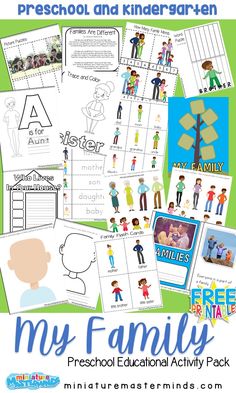 preschool and kindergarten worksheets with the title, my family