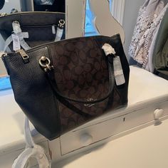 Coach Black And Brown Shoulder Bag. Brand New With Tags. No Dust Bag. Coach Black Satchel With Handle Drop, Coach Brown Evening Shoulder Bag, Brown Coach Satchel For Evening, Coach Zip Top Tote, Leopard Bag, Brown Shoulder Bag, Coach Shoulder Bag, Black Leather Handbags, Satchel Purse