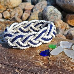 Nautical Striped Sailor Bracelet, White w/ Nautical Color Stripe handmade for $ 8.25 Handmade Nautical Adjustable Bracelets, Handmade Adjustable Nautical Bracelets, White Nautical Style Bracelet Gift, Handmade Nautical Style Bracelets For Beach, Handmade Nautical Bracelets For Beach, Handmade Vintage Bracelets For Beach, Sailor Knot Bracelet, Sailing Knots, Sailor Bracelet