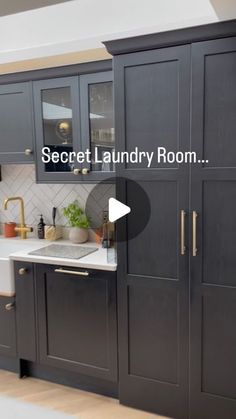 an image of a kitchen setting with the words secret laundry room