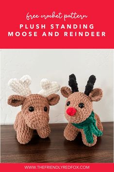 Free Chubby Moose and Reindeer Crochet Pattern - Reindeer Crochet Pattern, Crochet Moose, Reindeer Crochet, Crochet Christmas Trees Pattern, Christmas Amigurumi, Crochet Christmas Ornaments Free, Crochet Deer, Crochet Eyes, Plush Yarn