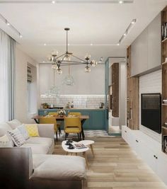 a living room filled with furniture and a flat screen tv mounted on a wall next to a fire place