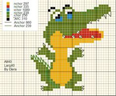 a cross stitch pattern with an image of a dinosaur