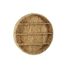 a round wicker shelf with three shelves