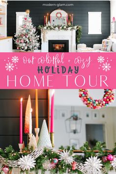 a holiday home tour with pink and white decorations