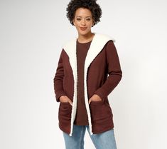 Wearing this lush hooded jacket not only expands your wardrobe collection, but ensures a cozy feel thanks to the sherpa lining. Perfect for traversing the cold! From Denim & Co.® Fashions. Fall Sherpa Hoodie With Pockets, Fall Sherpa Hooded Jacket With Double-lined Hood, Fall Sherpa Hooded Jacket, Sherpa Outerwear With Double-lined Hood For Fall, Sherpa Hooded Jacket With Fleece Lining For Fall, Fall Sherpa Hooded Jacket With Fleece Lining, Sherpa Hoodie With Double-lined Hood For Fall, Fall Sherpa Hooded Jacket With Pockets, Fall Sherpa Hoodie With Fleece Lining