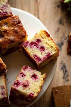 several slices of cake on a white plate