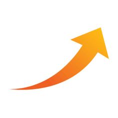 an orange arrow pointing up to the right with one end pointing upward, on a white background